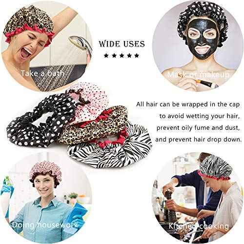 TCOTBE 4 Pieces Shower Cap for Women, Elastic and Reusable, Environmental Protection Hair Bath Caps, Double Waterproof Layers Bathing Hat