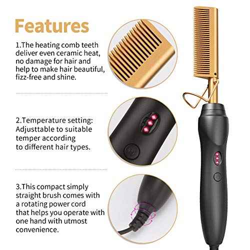 Hot Comb Hair Straightener Pressing Combs - Ceramic Electric Straightening Comb for Natural Black Beard Wigs Holiday Gift