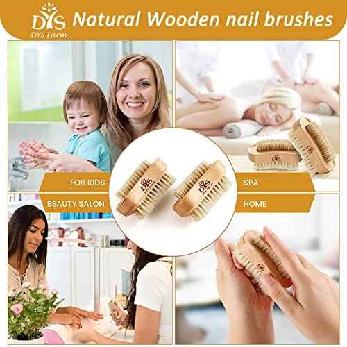Generic Wooden Fingernail Nail Brushes for Cleaning, Natural Boar Sisal Bristle Two-sided Non-slip Hand Foot Nails Cleaner Scrubber for Men Women Kids