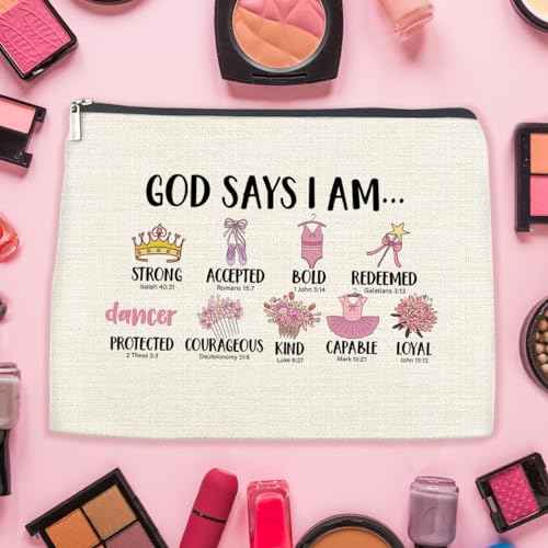 Inspirational Christian Gifts for Girls Her, Religious Gifts Motivational Dancer Ballerina Girls Makeup Bag, God Says I Am Dancer Cosmetic Bag Makeup Pouch