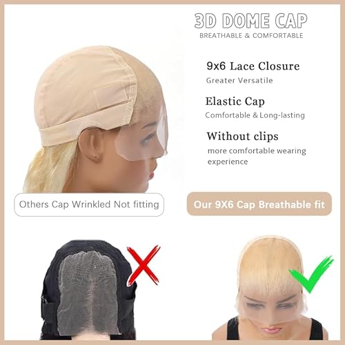 Pre-sewn 9x6 HD Lace Closure with Glueless Cap ? Body Wave Human Hair Closure with Baby Hair, Bleach & Dye Friendly, Beginner Friendly 16 Inch 613 Blonde