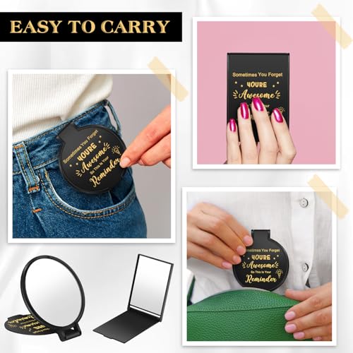 Geetery 48 Sets Inspirational Compact Mirror Bulk Round Makeup Glass Purse Pocket Mini Hand Folding Makeup Mirror with Gift Bags for Thanksgiving Christmas Women Coworker Friends