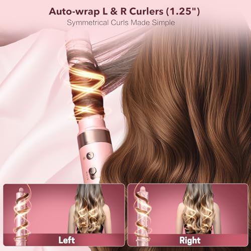 StyleVibe 6-in-1 Air Styler, Hair Dryer & Blow Dryer Brush with Auto Wrap Curl L/R, Fast Drying, Smooth Blowouts, Root-Lift Volume, No Heat Damage Frizz-Free Thermal Brush with Travel Bag