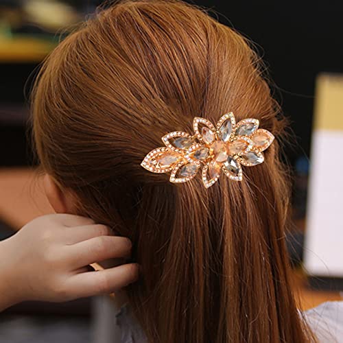 Floral Rhinestone Hairpin Luxury Crystal Flower Hair Barrette Clip (Champagne)
