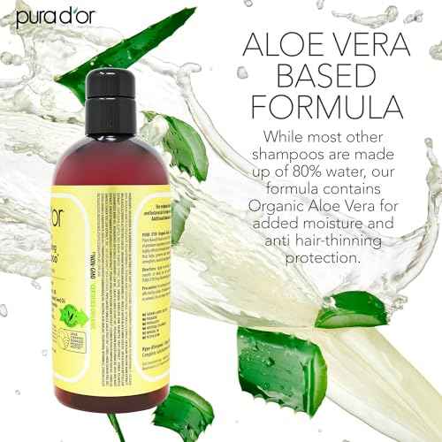 PURA D'OR Original Gold Label Anti-Thinning Shampoo Clinically Tested, Infused with Argan Oil, Biotin & Natural Ingredients, Sulfate Free, All Hair Types, Men and Women, 16 Fl Oz (Packaging may vary)