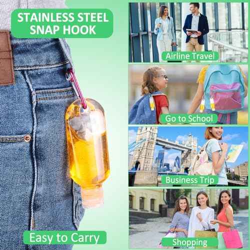 150 Pcs Traveling Bottles with Keychain 2oz Clear Plastic Hand Sanitizer Holder Keychain Empty Refillable Liquid Packing Container Squeeze Plastic Bottle with Lid,Rectangle