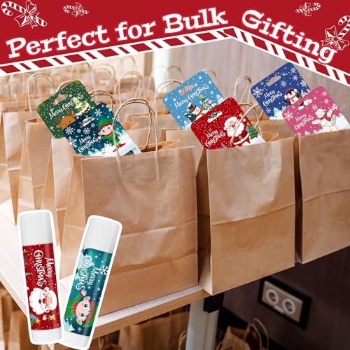 24 Pcs Christmas Lip Balm Gifts Bulk Cute Stocking Goodie Bags Stuffers 6 Flavors Holiday Small Gifts Xmas Party Supplies Moisturizer Butter Care