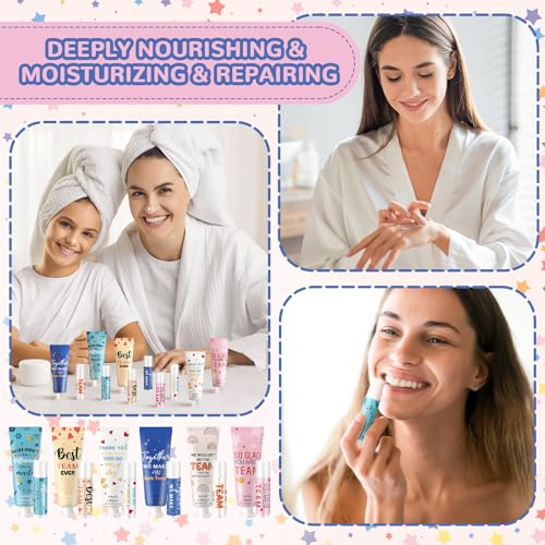 72set/288pcs Best Team Ever Gifts for Coworkers Employee Appreciation Gifts Christmas Party Favors Christmas Stocking Stuffers Inspirational Travel Hand Lotion and Lip Balm Set for Women