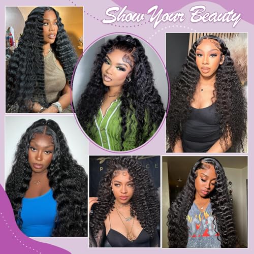 26 Inch Deep Wave Lace Front Wigs Human Hair, 13x4 HD Lace Front Human Hair Wet and Wavy Glueless Frontal Deep Curly Wig for Women, Pre Plucked, 180 Density, Small Knots,Average Cap, Tangle Free