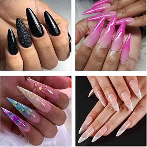 LoveOurHome 600pc Soft Gel Stiletto Nail Tips Pointy Fake Nails Clear Press on Nails Long Full Cover Acrylic Nails Stiletto False Artificial Fignernails 12 Sizes for Acrylic Gel Nail Extension