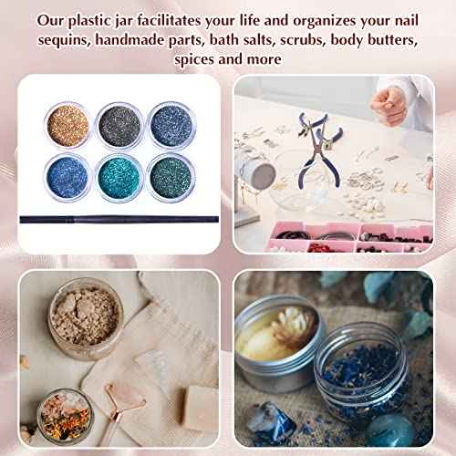 SATINIOR 100 Pcs Plastic Jars with Lids Small Containers Lids Wide Mouth Small Plastic Containers for Lotion Cream Rhinestones Body Butters Travel Storage (2 oz,White)