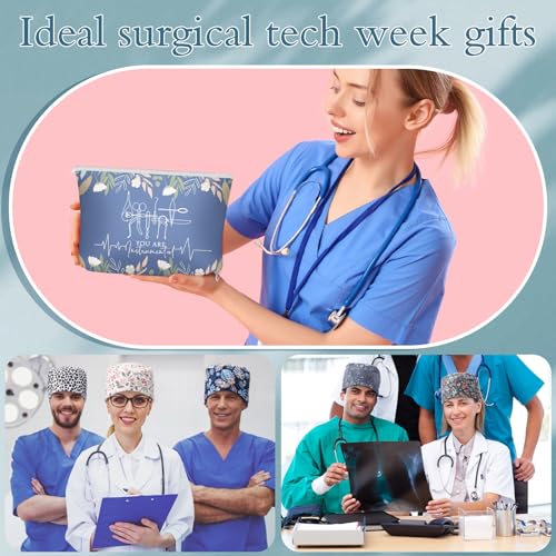 12 Pcs Nurse Appreciation Gift Set Adjustable Scrub Caps with Canvas Makeup Bags Christmas Thank You Gift Bulk for Nurse Doctor Staff Medical Surgical Technologist Holiday Party Favors