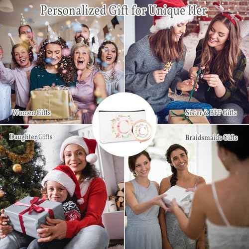 Personalized Gift Initial Compact Mirror w Makeup Bag for Women Sister Daughter Mom Wife, Floral Monogram Alphabet Small Mirror Ideal Gift on Birthday, Christmas, Graduation (C + Bag, ROSE GOLD)