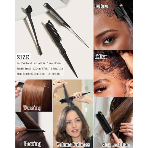 Slick Back Hair Brush & Hair Wax Stick Set - Tames Frizz & Smooths Flyaways - Sleek Ponytails, Buns, Edges - Styling Cream/Gel/Balm/Pomade Stick for Women - Styling Accessories for Girls & Kids