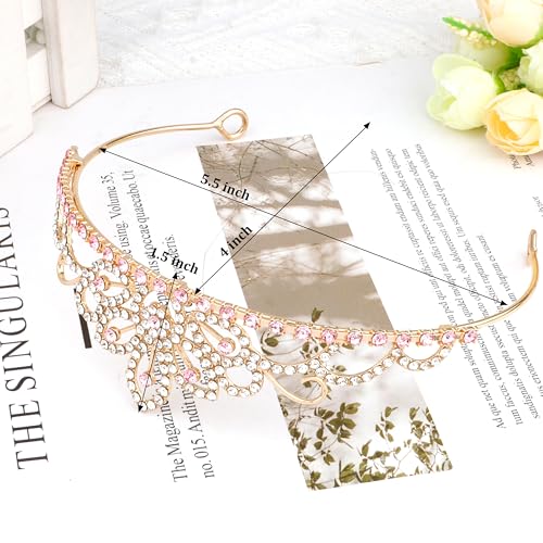 Princess Tiara for Little Girls Princess Crowns for Little Girls Pink Tiaras for Girls Fairy Crown Headband for Birthdy Christmas Halloween Party Favors Prom Wedding Gifts Decorations Flower Crystal Rhinestones Headpiece