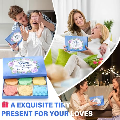 Shower Steamers 6 Pack Shower Bombs with Unique Shapes & Scents, Orange Peppermint Lemon Rose Chamomile Sea, Self Care Shower Steamer, Stocking Stuffers Christmas Gifts for Women, Men