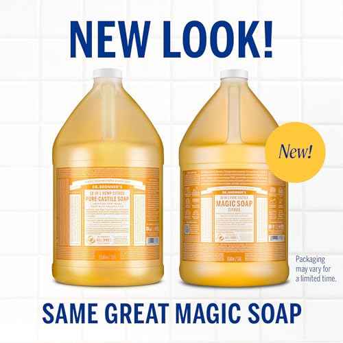 Dr. Bronner's Pure-Castile Magic Soap Liquid (Citrus, 1 Gallon) - Made with Regenerative Organic Certified Oils, 18-in-1 Uses: Face, Body, Hair, Laundry, Pets and Dishes, Concentrated, Vegan, Non-GMO