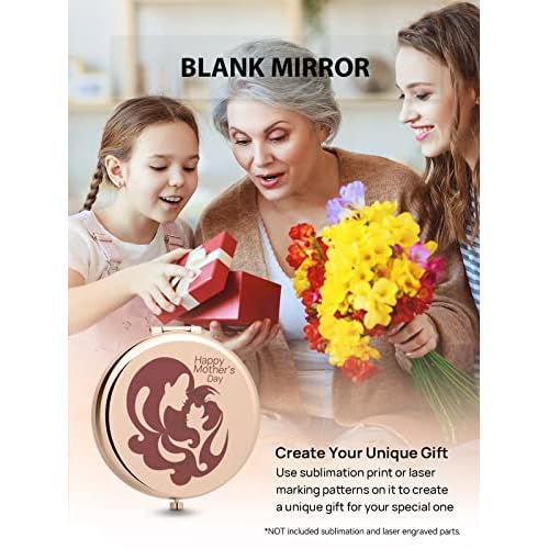 Compact Mirror for Purse, Double-Sided 1X/2X Magnifying Metal Pocket Makeup Mirrors(Round, Rose Gold)