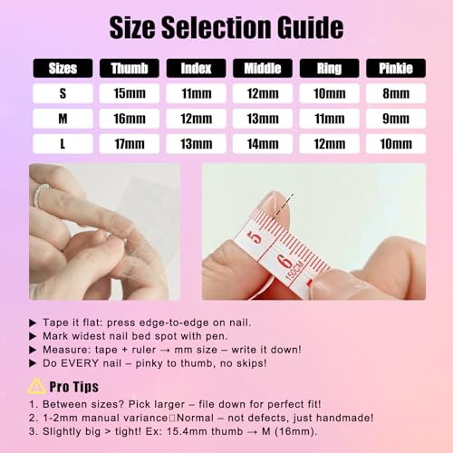Pink Blue French Tip Press On Nails Flower Medium Almond-3D Floral Handmade Nude-Salon Gel Acrylic Full Set 10pcs Reusable(Floral Fantasy, Size S)