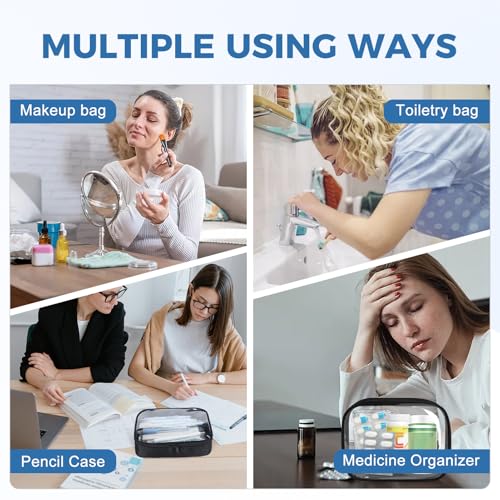 Moyad TSA Approved Clear Toiletry Bag, 2 Pack Quart Size 3-1-1 Liquids Pouch for Travel, Transparent Makeup & Cosmetic Organizer for Women Men, Black