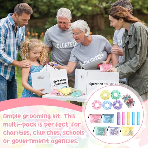 1150 Pcs 50 Set Operation Christmas Box Gifts Bulk Stain Scrunchies Mini Comb Small Hair String and Mesh Zipper Storage Bags Ideal for Operation Christmas Charity Box Volunteers Organizations