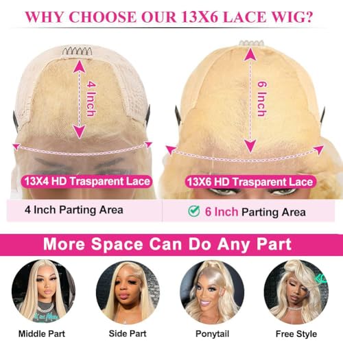 613 13x6 Lace Front Wig Human Hair 200% Density 22 Inch 613 HD Lace Frontal Wig with Baby Hair Straight Blonde Lace Front Wigs Pre Plucked