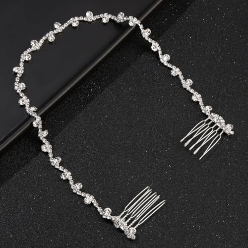 Asphire Vintage Crystal Headband with Side Combs Sparkling Rhinestone Head Chain Iced Out Hair Vine Prom Party Festival Hair Accessories for Women, Silver