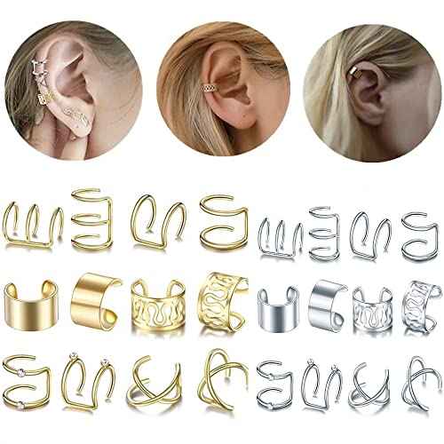 24 Pcs Gold Silver Hair Braids Dreadlock Non-Piercing Ear Clip Beard Beads Cuffs Clip Hair Accessories Styling Fashion Jewelry Gift Toos for Women Men