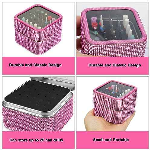 25Pcs Nail Drill Bits Set with Storage Box, 3/32 Inch Tungsten Ceramic Diamond Carbide Nail Drill Bits for Acrylic Gel Polish, Cuticle Efile Remover for Manicure Pedicure