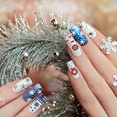 Maitys 10 Pieces Christmas Nail Stamping Plate Nail Stamp Kits Santa Reindeer Snowflake Tree Bell Winter Image Nail Template for Women Christmas DIY Nail Stencils