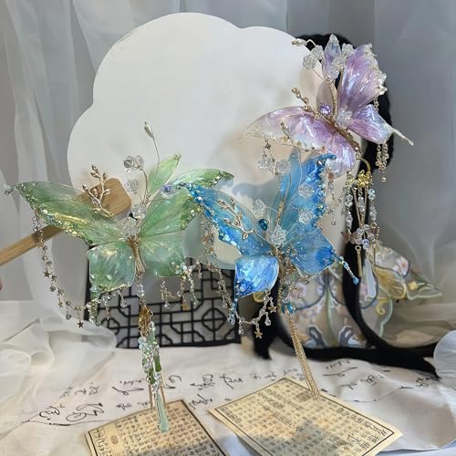 Fairy Butterfly Hair Clip - Pink Butterfly Wings Hair Accessories with Tassel Elven Hair Clamp Elf Claw Clip for Photoshoot Prom Wedding Fantasy Costume Cosplay,Lightweight and Durable