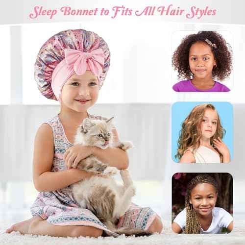 2 PCS Kids Bonnets for Girls, Silk Bonnet for Kids, Satin Bonnet for Sleeping, Baby Toddler Tie Bonnet Sleep Cap