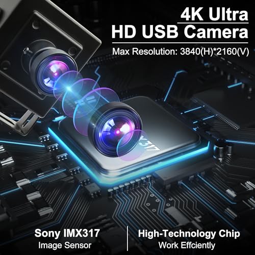 ALPCAM 4K USB Camera Ultra HD 2160P Webcam with IMX317 Sensor,170 Degree Fisheye Lens USB Camera Module with Dual Microphone, Plug and Play USB Webcam for Windows/Mac/Linux/Raspberry Pi