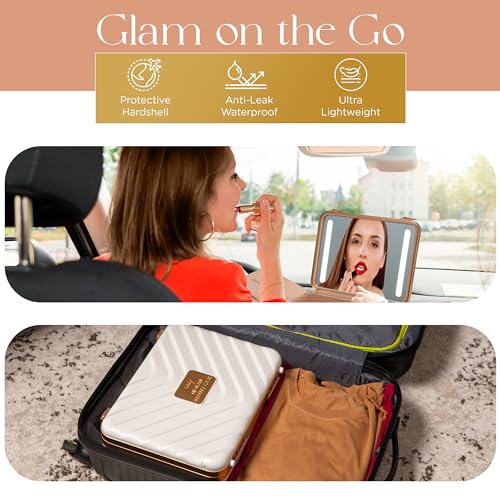 Lighted Makeup Case with Mirror - Portable Travel Makeup Organizer with LED Mirror, 3 Light Settings, Rechargeable Makeup Bag with Mirror and Light - Mini 10x Mirror included