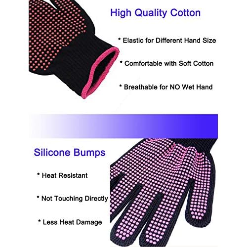 Heat Resistant Glove with Heat Resistant Mat for Curling Iron, Hair Straightener, Flat Irons, Silicone Bump Glove, 9¡± x 6.5¡± Food Grade Silicone Mat, Pink
