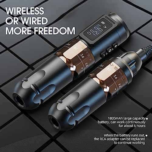 Ambition MARS-U Wireless Tattoo Machine with Adjustable Stroke - Rotary Tattoo Gun Cartridge Pen 1800mAh Power with Coreless Motor Digital LED Display for Professional Tattoo Artist