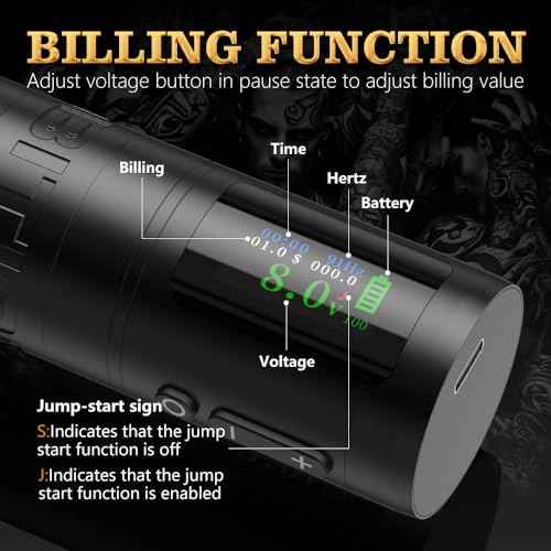 Ambition Ninja Ultra Wireless Tattoo Machine with Intelligent Billing Feature- Rotary Cartridge Pen with 1900mAh Wireless Tattoo Gun Coreless Motor Straight Drive Bar Equipment for Tattoo Artists