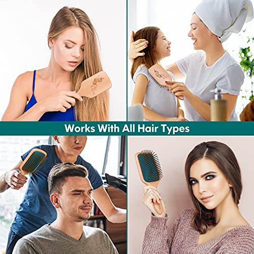 Hair Brush,Hair Brushes for Women Men Kids,Natural Wooden Paddle Detangler Brush and Small Travel Styling Brush Set for Curly Thick Thin Fine Wet Dry Hair Detangling Smoothing Massaging Blowdrying