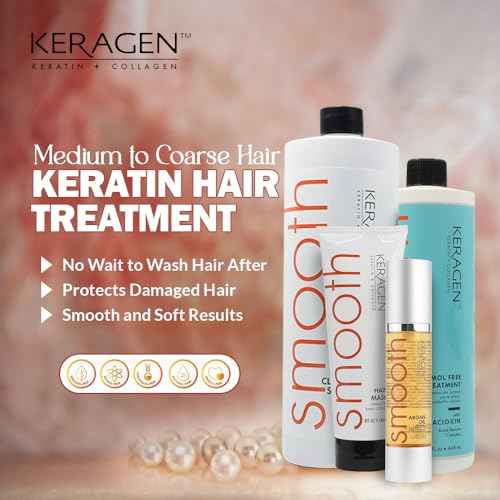 Keragen Brazilian Keratin Smoothing Treatment | Formaldehyde-Free Blowout Kit for Frizzy, Dry, or Damaged Hair | Organic Keratin and Collagen | Salon-Quality Results at Home | 16 Oz
