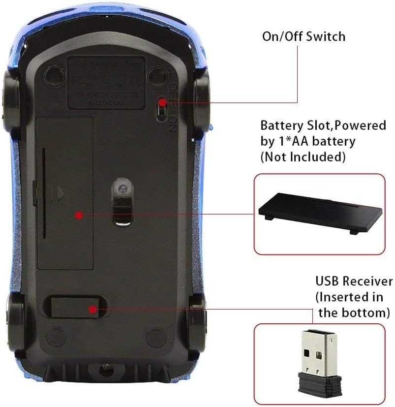 2.4Ghz Wireless Car Shape Mouse 3D Optical Gaming Mice USB Mini Receiver for PC Laptop Computer