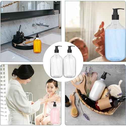 10 Ounce Clear Plastic Pump Bottle Dispenser, Refillable Empty Bottle Container with Pump for Essential Oil Soap Lotion Shampoo, 2 Pcs