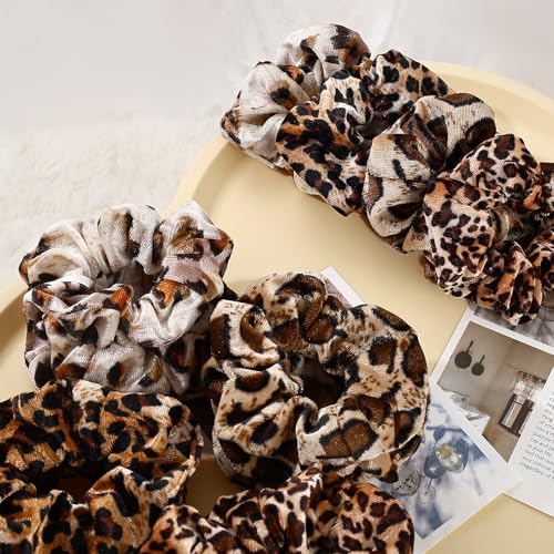 16-Piece Velvet Scrunchies for Women & Girls, No Damage Elastic Big Hair Ties Cute Soft Ponytail Holders Hair Bands for Thin Thick Hair Accessories (Leopard Print-C)