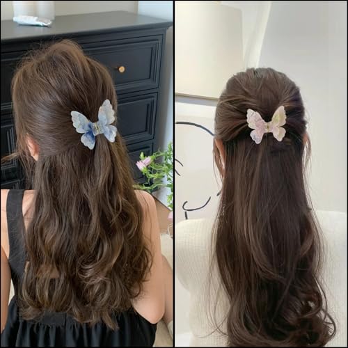 Fantasy Gradient Color Double Layered Butterfly Hair Clips, Medium Acrylic Claw Clips for Thick Thin Hair, Non-Slip Butterfly Jaw Clips, Beautiful Hair Accessories for Girls and Women (Jelly double)