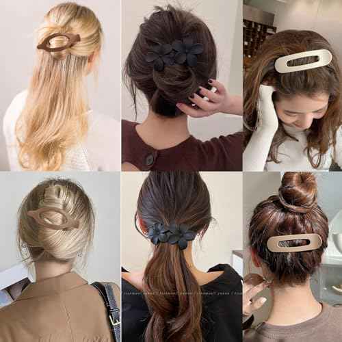 12 Pieces Flat Hair Clips, Flymind Flat Claw Clip for Women Girls, 3 Styles Matte Non-Slip Flower Claw Clips for Thin Thick Hair Wedding Party Accessories(Neutral)