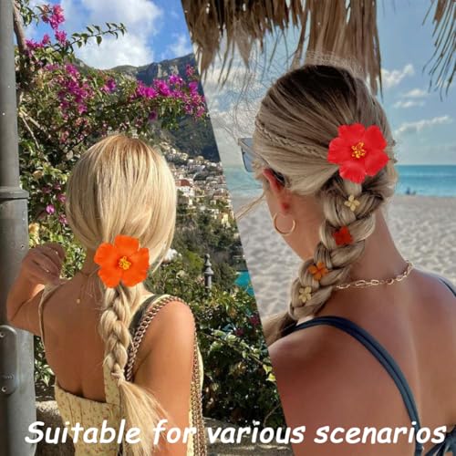 4Pcs Hawaiian Flower Hair Clips for Women Plumeria Hair Accessories Summer Beach Flat Hair Clips Alligator Clips Hibiscus Flowers Hair Barrettes for Wedding Holiday Beach Hair Styling Decoration