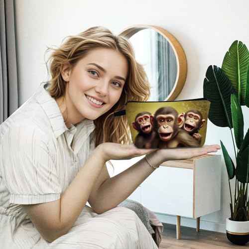 Funny Monkey Presents Monkey Makeup Bag Cute Small Organizer Bag with Zipper Monkeys Print Cosmetic Bag Birthday Presents for Monkey Lovers Women Friends