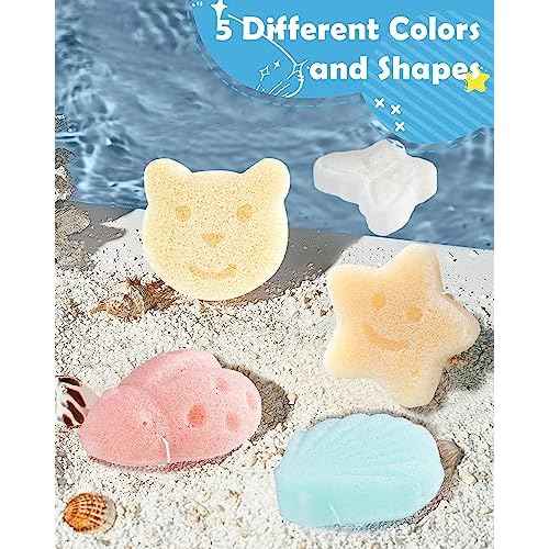 MoHern Konjac Baby Sponge for Bathing, 5Pcs Natural Cute Shapes, Kids Bath sponges for Infants, Toddler Bath time, Plant-Based, Extra Soft