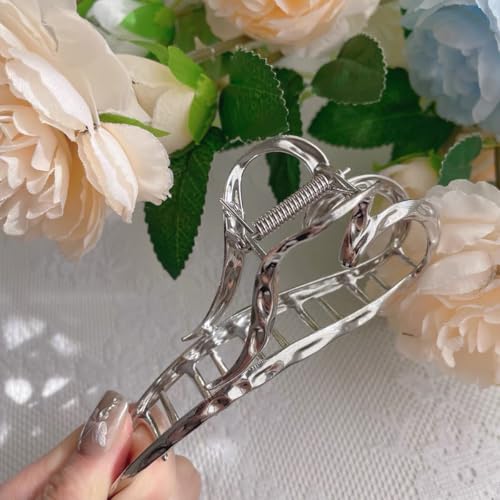 Hair Claw Clips Sliver Metal Large Heart Shaped for Thick or Thin Hair Strong Hold Clip Elegant Non Slips Hair Jaw for Women Y2k Hair Accessories