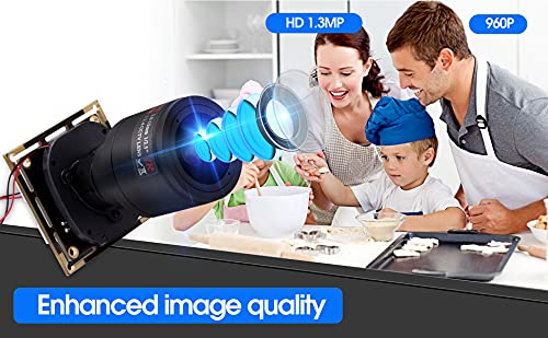 960P Low Light USB Camera Module Manual Zoom 2.8-12mm Lens for Computer Mini UVC USB2.0 Webcam Board 1.3megapixel 0.01Lux Low Illumination USB with Camera AR0130 PC Lightburn Camera for Laptop