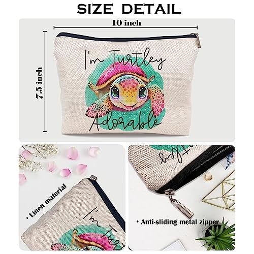 Cute Ocean Animal Sea Turtle I'm Turtley Adorable Cosmetic Bag Decorative Women's Makeup Bag Zipper Pouch Travel Toiletry,Gifts for Sea Turtle Lovers Teen Girls